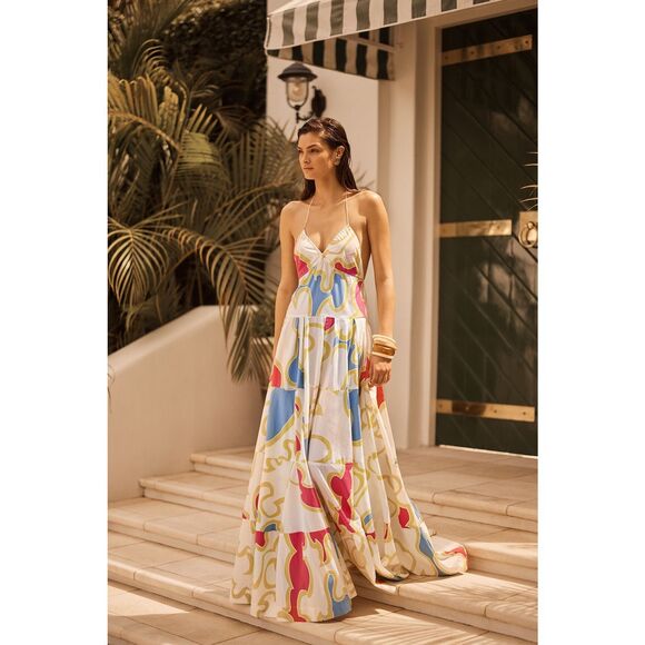 S/W/F OPEN BACK TIERED MAXI in Golden Yellow Size S Wedding Guest Dress NWT$409 - Picture 1 of 5